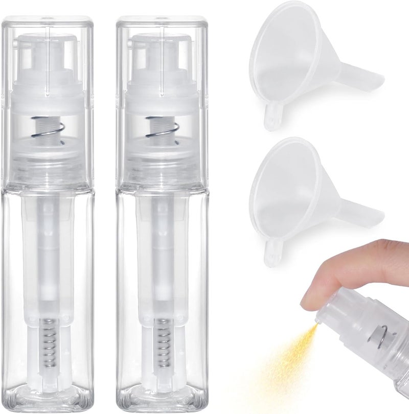 Matio 2 Pcs Duster Sprayer with 2 Funnels, 35ml Square Transparent Craft Spray Bottle, Empty Plastic Pump Multi-Purpose Edibler Sprayer for Cake, Card, Flower, Scrapbooking, Cardmaking - Image 1